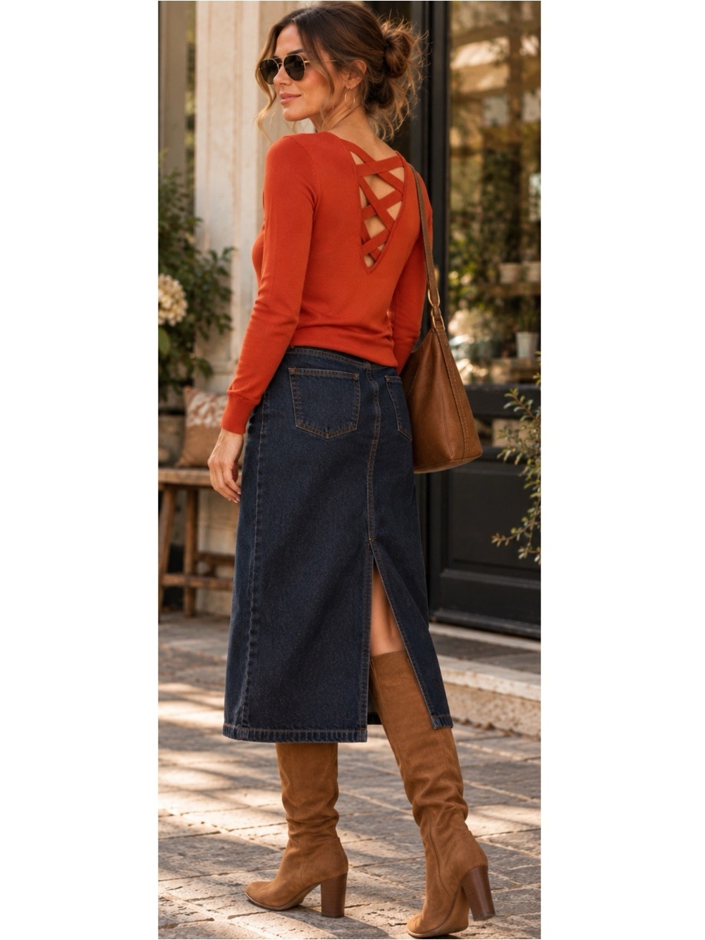 LOVE ELLIE Stitch Fix V Neck Light Sweater Crisscross Autumn Rust Womens Size XS